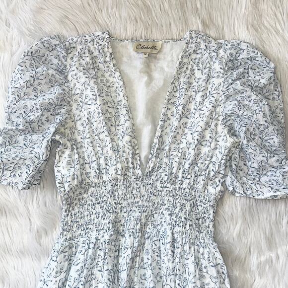Cleobella Sadie Mini Dress Floral V-Neck Puff Sleeve Smocked Ruffle Cottagecore - Picture 7 of 16